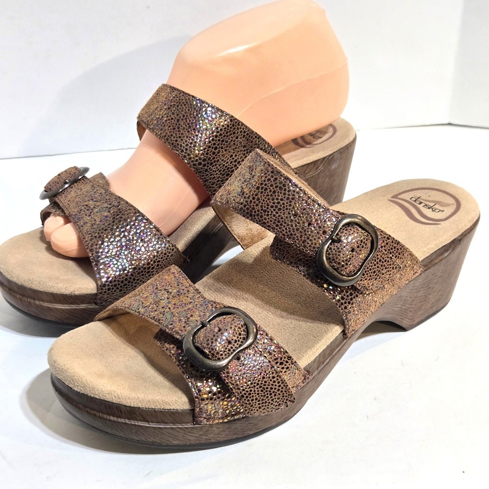 Dansko Jessie 2 strap Sandals 40 / 9.5-10 Bronze Iridescent Pebble Leather 2"